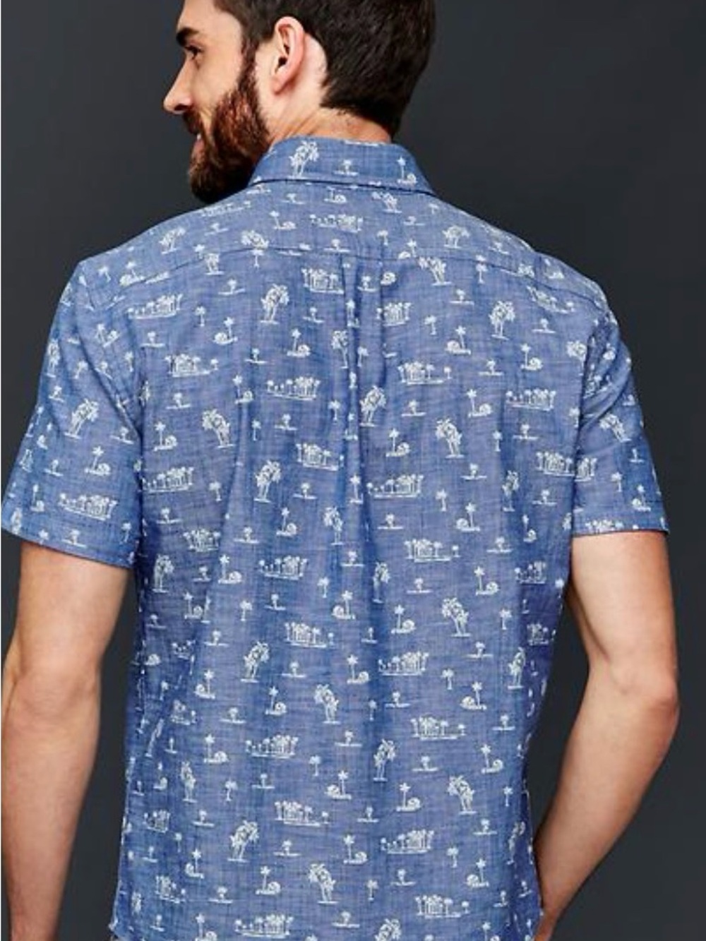 GAP Blue Short-Sleeve Printed Button-Down Shirt XL